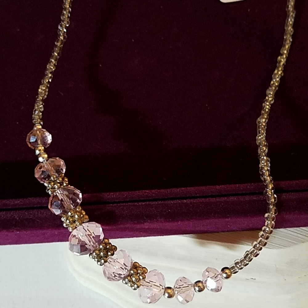 Pink & Clear Beaded Necklace 20"